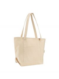 „Nachhaltige Tasche aus recycelter Baumwolle mit Vortasche – 16 l Volumen, Tragegriffe 70 cm“